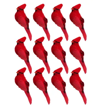 12tk Clip-on Kunstlik Punane Kardinalid Jõulud Kaunistused Karvased Lind Xmas