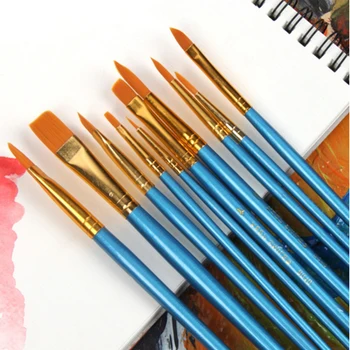 Akvarell brush set 10pcs akrüül akvarell ümar ots nailon riikliku rakendusasutuse multifunktsionaalne konks ja line lühike tip pen hobune nailon pliiats