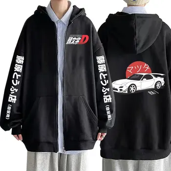 Anime Initial D Mazda RX7 Trükitud Lukuga Topp Mehed Naised JDM Auto Kultuuri Zip Up Hupparit Mood Dressipluus Streetwear