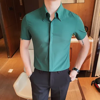 Camisas De Hombre Kõrge Kvaliteedi korea Luksus Rõivaste Suvel Lühikesed Varrukad Meeste Sotsiaalse Särgid Suur Suurus Slim Fit Mens Kleit Särk
