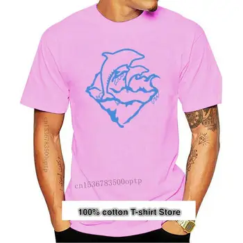 Camiseta con emblema de ola de delfín rosa para hombre, ropa de calle, azul blanco, divertida, Unisex