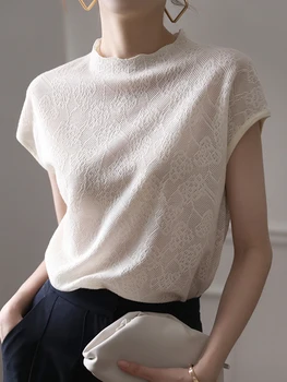 Camisetas Mujer Suvel Tops Õhuke Kootud T-Särk Naiste T-Särgid-Korea Fashion Naiste Rõivad Õõnes Välja Tee Särk Femme Valge