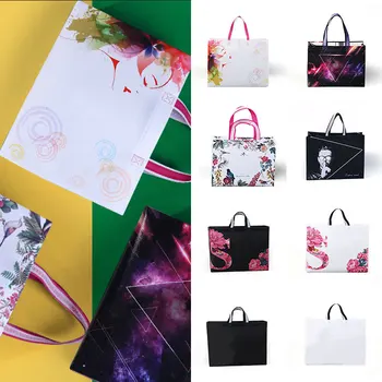 Fashion Shopping Bag Must Suure Võimsusega Mitte-kootud kaasaskantavas Kott Flower Print Käekott Korduvkasutatavad Kokkupandav õlakott
