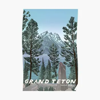 Grand Teton Rahvuspark Illustreeritud N Poster Art Home Tuba Maali Teenetemärgi Kaasaegse Decor Seinast, Seinamaal Pilt Naljakas Raamita