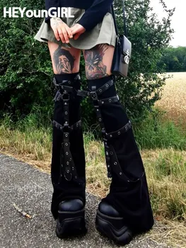HEYounGIRL Naiste säärised põlvikud Grunge Fashion Streetwear Y2K Aas Buckled Jala Sokid Punk Hiphop Tüdrukute Sokid Gooti