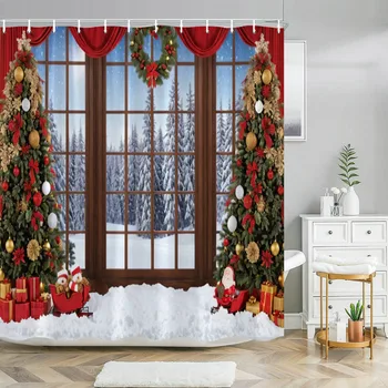 Häid Jõule Dušš Kardin Jõulud Home Decor Isa Jõulukingiks Simulatsiooni Aken Lumine Pestav Dušš Kardinad Decor