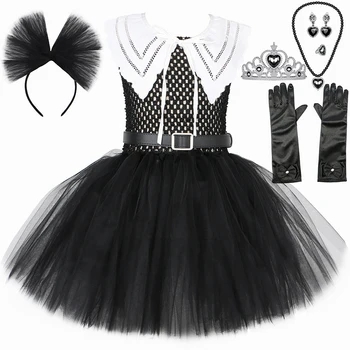 Kolmapäev Kostüüm Tüdrukud Karneval Pool Kleidid Must Princess Tutu Kleit Addams Cosplay Halloween Kostüüm Lastele Väljamõeldud Riided
