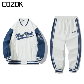 Korea Fashion Baseball Jacket Meeste, Naiste Sügis-Segast Kirja Prindi Tuule Mantel Liiga Casual Haaremi Püksid Sobivad Unisex