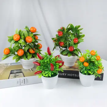 Kunstlik Bonsai Taime Oranž Granaatõunad Puu-Puu Aknalaual Teenetemärgi Plastikust Aed Võltsitud Istutada Pottidesse Kodu Kaunistamiseks