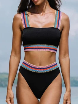 Lindi Kõrge Vöökoht Bikinis 2023 Naiste Must Supelrõivad Tahke Ujumistrikoo Naine Beachwear Suvel Suplejaid Trikoo Ujumiseks