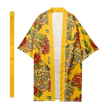 Meeste Jaapani Kaua Kimono Jakk Meeste Samurai Kostüüm Kimono Traditsiooniline Deemon Kolju Triibud Kimono Särk Yukata Jope