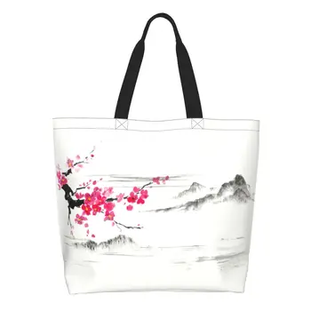 Mood Sakura Puu Cherry Blossom Shopping Kott Ringlussevõtu Jaapani Flower Toidupoed Lõuend Õla Shopper Kott