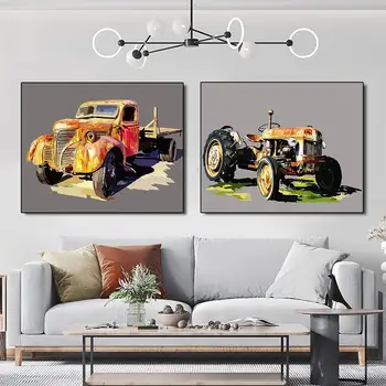 Põllumajandusliku Traktori Esteetiline Lõuendil Õlimaal Prindib Kaasaegne Värvikas Isikupärastatud Seina Art Plakat Pildid Home Decor