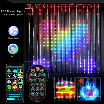 Smart LED RGB Kardin String Tuled Bluetooth APP Kontrolli Jõulud Fairy Kerge Vanik DIY Pilt Ekraani Pool Pulm Teenetemärgid