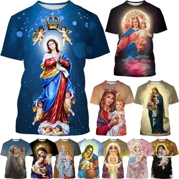 Uus kuum Virginmary 3D Trükitud T-särk, Kristlus, Usk O Kaela Lühikesed Varrukad Jeesuse Ema Muster Vabaaja Tops Meeste Naiste