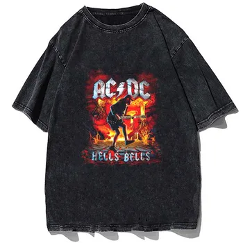 Vintage Pestud Tshirts AC-DC Highway To Hell Hip-Hop Meeste Vabaaja T-Särgid Harajuku Streetwear Puuvill Suvel Liiga Tops Särk