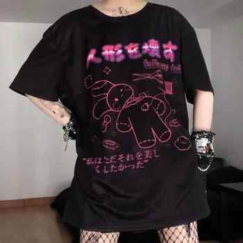 футболка Harajuku jänku Print Must Saagi Naiste T-särgid Goth Streetwear Lühikese Varrukaga Top Tee Naine Kawaii y2k mujer gooti kpop
