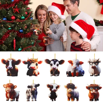 10tk Lehm Auto Ripatsid Cute Cartoon Rippus Puu Kodu Kaunistamiseks Akrüül Lehm Ripatsid Dekoratiivsed Jõulupuu Ornament