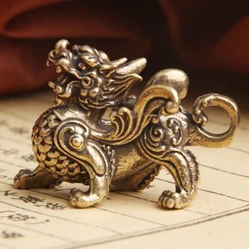 1TK Kuju Figuriin Rikkuse Messing Decor Heaolu Hiina Stiilis Ornament Qilin Dragon Õnne Loomade Fengshui Vintage