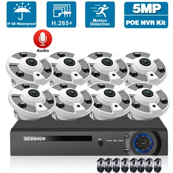 5MP CCTV POE Dome Kaamera Süsteemi Set 10 Kanali NVR Kit Väljas Veekindel IP Fisheye Turvalisuse Järelevalve Kaamera Süsteem Kit 8CH