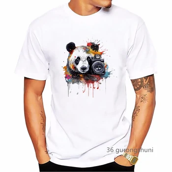 Akvarell, Värviline Koer/Papagoi/Rabbit/Lind/Panda Print T-Särk Meeste Riided Harajuku Kawaii T-Särk Homme Suvel Tops Tshirt