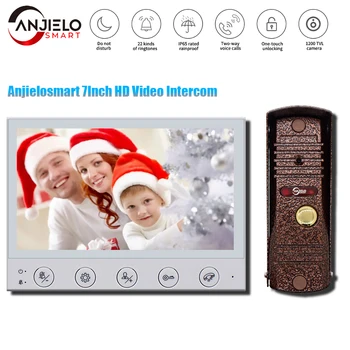 Anjielosmart 7Inch HD Video Intercom 1200tvl Kaamera Uksekell koos liikumistuvastus Öise Nägemise Turvalisuse Režiim Värv Ekraan