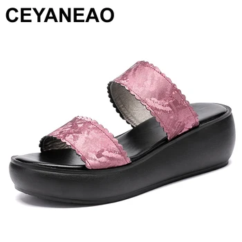 CEYANEAO Naiste suss 2020 daamid suve sussid kingad naistele kiilud kontsad mood suvel naturaalsest nahast platvorm kingad