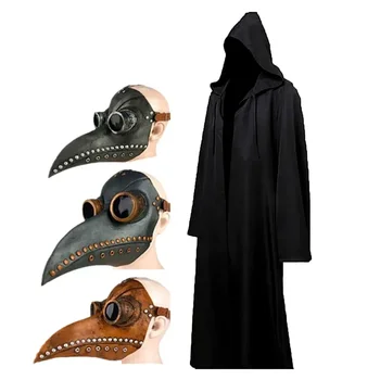 Halloween Varjatud Katk Arst Mask Cosplay Kostüüm Nõia Pikk Särk Kapuutsiga Must Rüü Täiskasvanute ja Laste Puhkus Kostüüm Komplekt