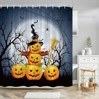 Happy Halloween Dušš Kardin Magic World Hirmutav Kummitus Öösel Sõidavad Lapsed Moon Lossi Kaunistatud Riie Veekindel Dušš Kardin