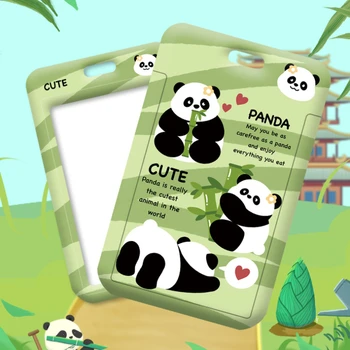 Hiina Cute Cartoon Panda Rohelise Kaardi Kate Lihtne Push Avatud Läbipaistvuse Töö-ID Õpilase ID-Kaart Veekindel, Kaitsev Kaart Varrukas