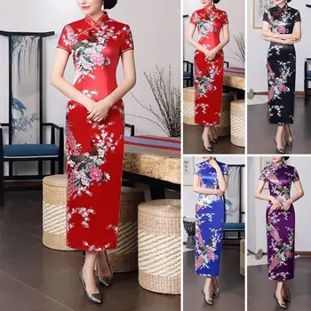 Hiina Riiklik Kevadel Cheongsam Pikk Kleit Vintage Õie Siidist Kleidid, Naiste Naiste Qipao