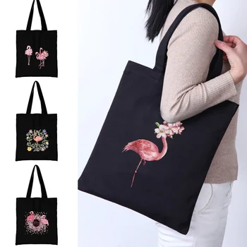 Lõuend ostukott Naiste õlakott Shopper Käekott Pendeldama Toidupoed Käekotid flamingo Print Uus Mood Eco Ladustamise Tassima