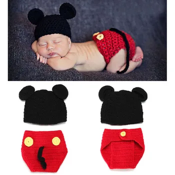 Mickey Baby Müts, mille Mähe Kate Sätestatud Alused Rekvisiidid Vastsündinud Käsitööna Heegeldatud Loomade Beanie Kostüüm