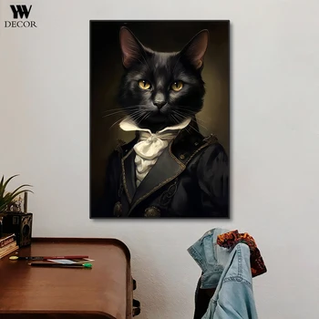 Musta Kassi Portree Kunsti Plakatid Ja Pildid Loomade Seljas Ülikond Seina Lõuendile Maali Kodu elutuba Decor