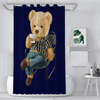 Teeme Karu Minimaalne Dušš Kardinad Teddy Bear Veekindel Kangas Naljakas Vannituba Decor Konksud Kodu Aksessuaarid