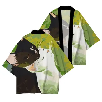 Trendikas 3D Kass Trükitud Cartoon Kimono Kampsun, Särk Lahti Vabaaja Kimono Jaapani Traditsiooniline Samurai Mantel Unisex Suvel Rüü