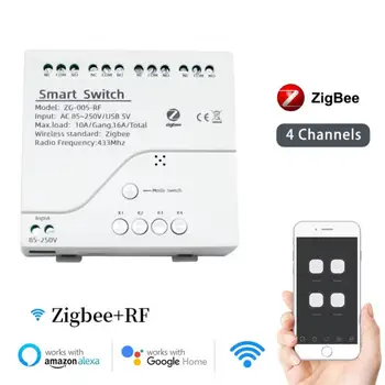 Tuya Zigbee 4CH Nutikas Valguse Lüliti Moodul 85-250V Relee Smart Home APP pult Töötab Gateway Alexa Google Assistent