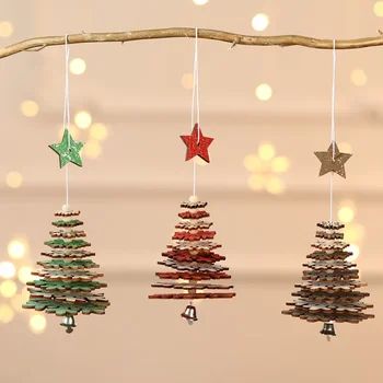Uue Jõulud Ripats Bell Puidust Loominguline Viie osutas Star Lumehelves Jõulupuu Rippuvad Kaunistused