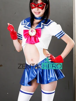 Uus Seksikas Jaapani Anime Ilus Tüdruk Läikiv PVC Red/Blue Moon Tüdruk Cosplay Kostüüm Halloween Mini Seelik