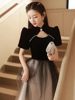 Yourqipao Hiina Cheongsams Õhtukleit Naiste 2023 Must Pikk Kõnniteed Hanfu Seelik Kokteiliefekti Hommikumantlid Vestidos De Noche