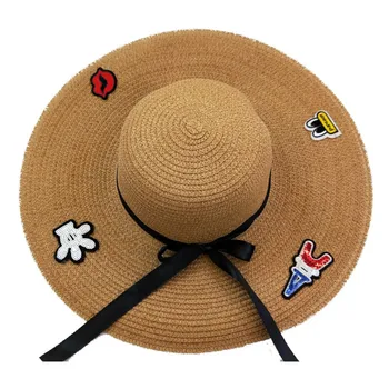 Õled müts tikandid müts naiste tikitud huuled Eiffeli suvine päevitus-ja hingav päike müts päike müts erinevate kopp mütsid