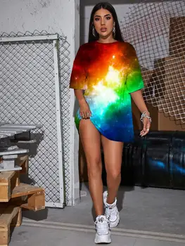 Õnne Ploomi Galaxy T-Särk Naiste Udu Suvel Värvikas Tshirt Trükitud Ruumi T-särgid 3d Naiste Riided Fashion Suur Suurus Uus